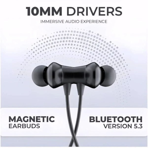 VEV Star ML-100 Wireless Neck Band Magnetic Stereo Earbunds | Upto 32 Hrs Play Time | With Type-C Charging (BLACK)