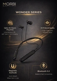 MORBI Morbi Wonder-X Wireless Neck Hanging Earphones Headset | Dolby Sound | 45 Hrs Music Time (BLACK)