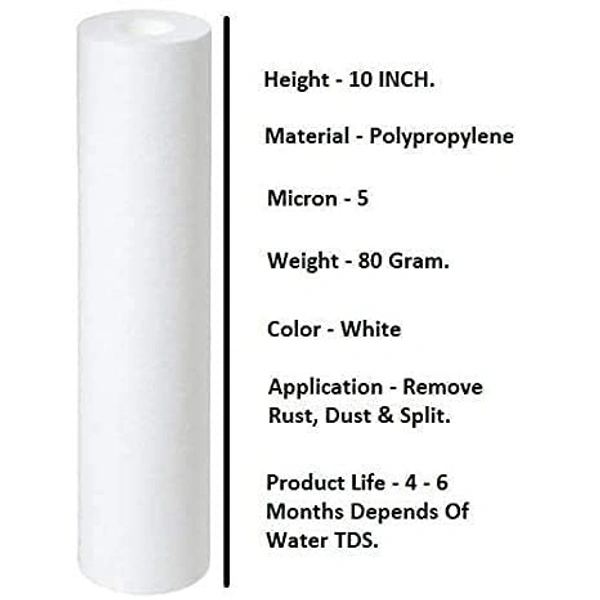 Aqua 5 Micron PS-05 10" in PP Spun Filter Candle Set for All Type RO Water Purifier 10 inch For Domestic RO Purifier