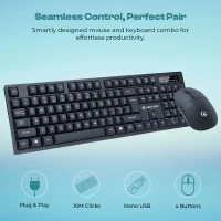 LAPCARE Lapcare (WL-102) 2.4GHz Wireless Keyboard & Mouse Combo | USB Nano Receiver | Adjustable 1600 DPI | 2.4G Wireless Tech | Premium Black Finish Rupee Key | Silent Typing | Power Saving Mode | Battery Included | Windows 7/8/10/11 Compatible (BLACK)