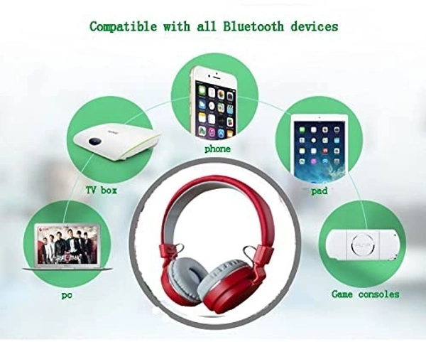 VEV SH-12 Wireless Bluetooth Headphones On Ear, Lightweight & Foldable.SD Card,TF, AUX, Supported (Red) - Red