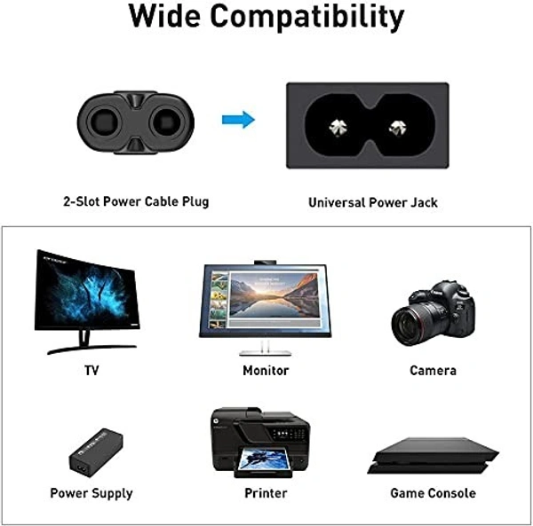 Shreyam SE - 055 Philips Cord 2 PIN Universal Replacement AC Power Cord Cable Wire for LED TV, Play Station, Printer, Laptop PC Notebook Computer, Tape Recorder, Camera| 1.5 Meter (Black)
