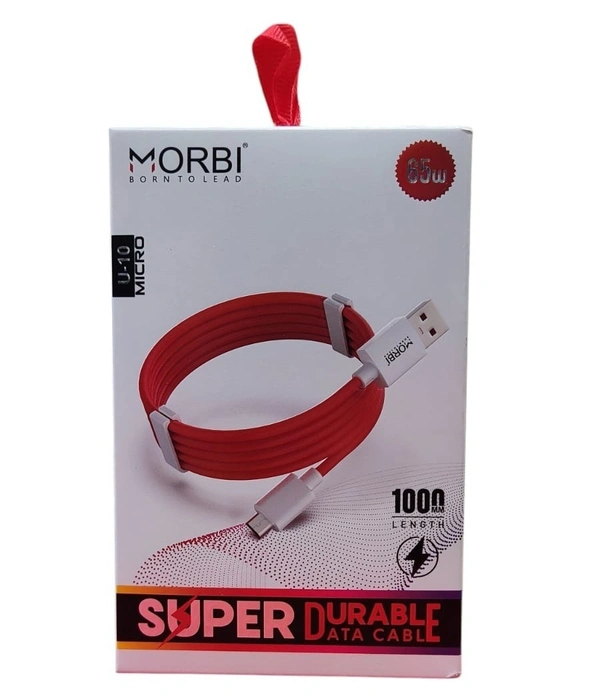 MORBI Morbi (U-10) Fast Micro USB Cable 65W Super Durable Data Cable Super Vooc Support | Quick Charge Cable Speed | Strong High Speed Cable (RED)