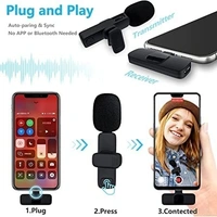 VEV K8 2 in 1 Wireless Microphone, Digital Mini Portable Recording Clip Mic with Receiver for All Type-C Lightning Mobile Phones Camera Laptop for Vlogging YouTube Online Class, Zoom Call (Black)