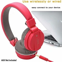 VEV SH-12 Wireless Bluetooth Headphones On Ear, Lightweight & Foldable.SD Card,TF, AUX, Supported (Red) - Red