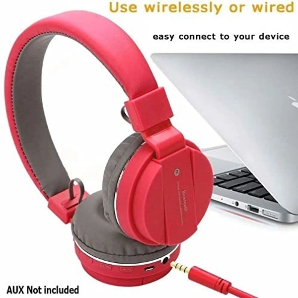 VEV SH-12 Wireless Bluetooth Headphones On Ear, Lightweight & Foldable.SD Card,TF, AUX, Supported (Red) - Red