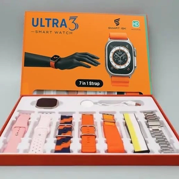 ULTRA Ultra 3 Smart Watch With 7 in 1 Straps 2.01 Infinite Display BT Calling Sports Mode Fitness 7 Belt for Men & Women Smartwatch (7 Multicolor Strap, Free Size)