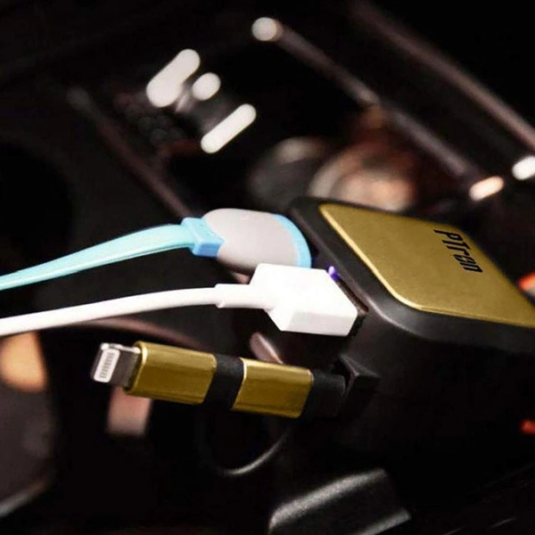Ptron PTron Dynamite 4.8A High Speed Dual USB Port Car Charger with 2 in 1 Cable (Black & Gold)