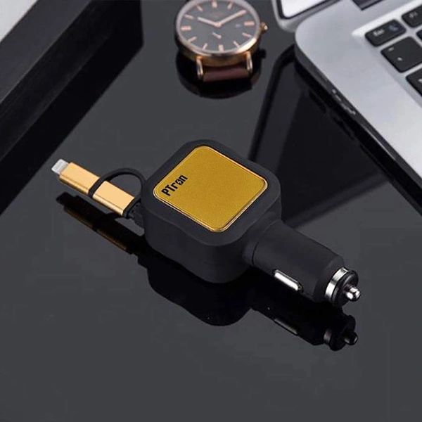 Ptron PTron Dynamite 4.8A High Speed Dual USB Port Car Charger with 2 in 1 Cable (Black & Gold)