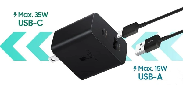 Samsung 35W Dual Port, Type-C & USB-A, Fast Charger (Cable not Included) Black