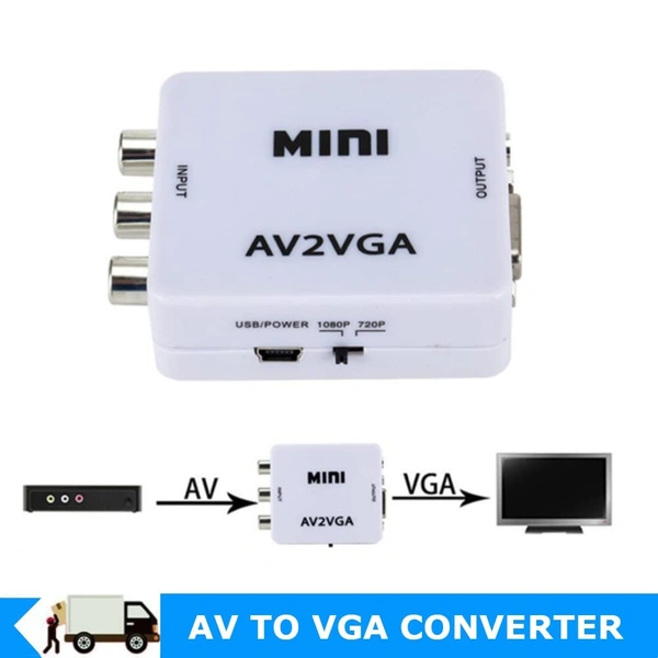 Honeycom AV to VGA Adapter, TV Set-Top Box Audio Video Converter (White)