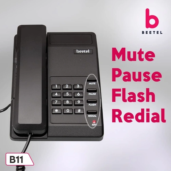 beetel Beetel B11 Corded Landline Phone, Ringer Volume Control, LED for Ring Indication, Wall/Desk Mountable, Classic Design, Clear Call Quality, Mute/Pause/Flash/Redial Function (Black)