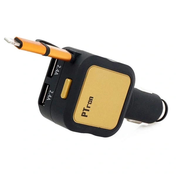 Ptron PTron Dynamite 4.8A High Speed Dual USB Port Car Charger with 2 in 1 Cable (Black & Gold)