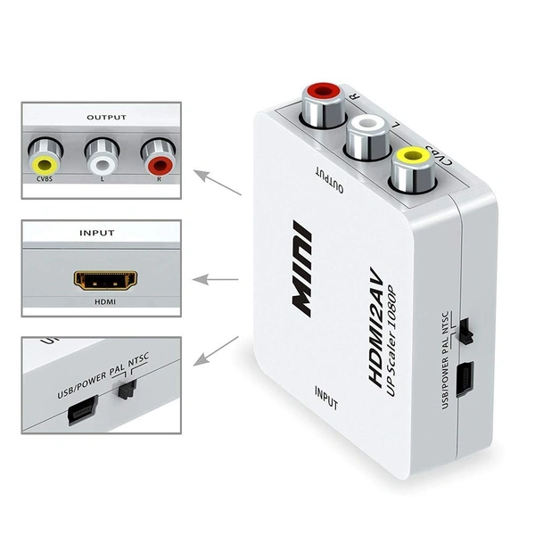 Maxicom Mini HDTV2AV / HDMI2AV Up Scaler 1080P HDMI to AV Composite Video Audio Converter Adapter Media Streaming Device (White)