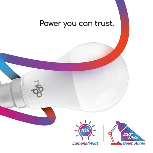 Nippo 9W LED Bulb Base 22, Cool Day Light, Voltage Surge Protection, High Energy Savings - 9 Watts