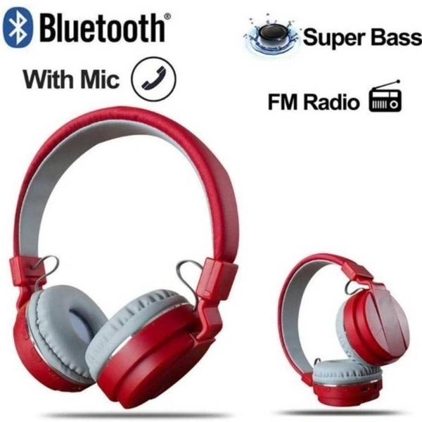 VEV SH-12 Wireless Bluetooth Headphones On Ear, Lightweight & Foldable.SD Card,TF, AUX, Supported (Red) - Red