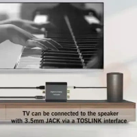 VEV Digital Coaxial Toslink to (L/R) Audio Converter with Fiber Cable - Black