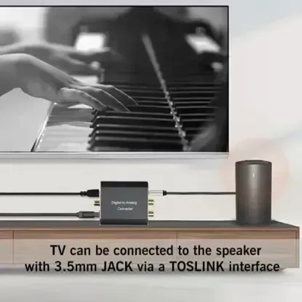 VEV Digital Coaxial Toslink to (L/R) Audio Converter with Fiber Cable - Black