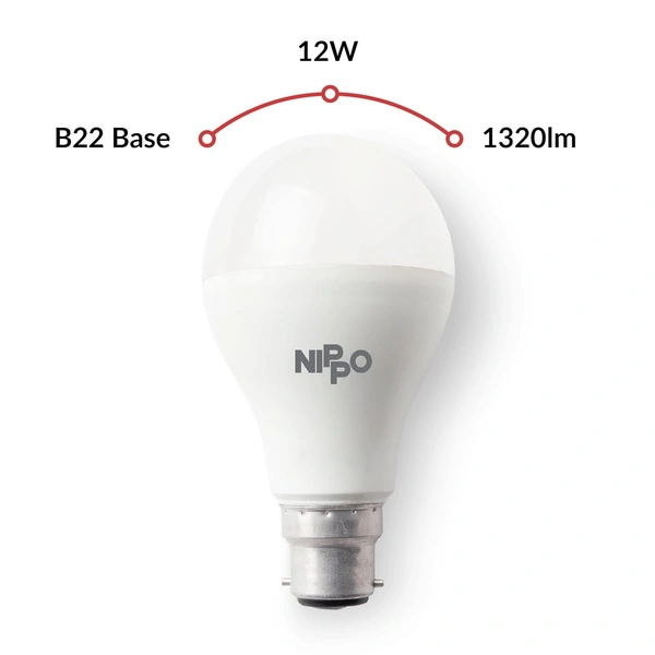Nippo NIPPO 12-Watt LED Bulb, Base B22, Cool Day Light, Voltage Surge Protection, High Energy Savings - 12 Watts