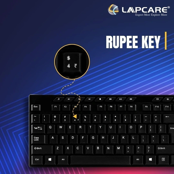 Lapcare LAPCARE ALFA Keyboard 1 LKB-300 with Adjustable Kickstand, 104 Keyboard Standard Key with Additional 15 Hot Keys, USB 2.0 (Black)