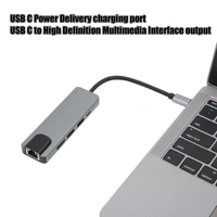 VEV USB C HUB, USB C Hub Multiport Adapter 5Gbps Transfer PD Charging Port 3D Display for Projector for TV for Monitor - Gray