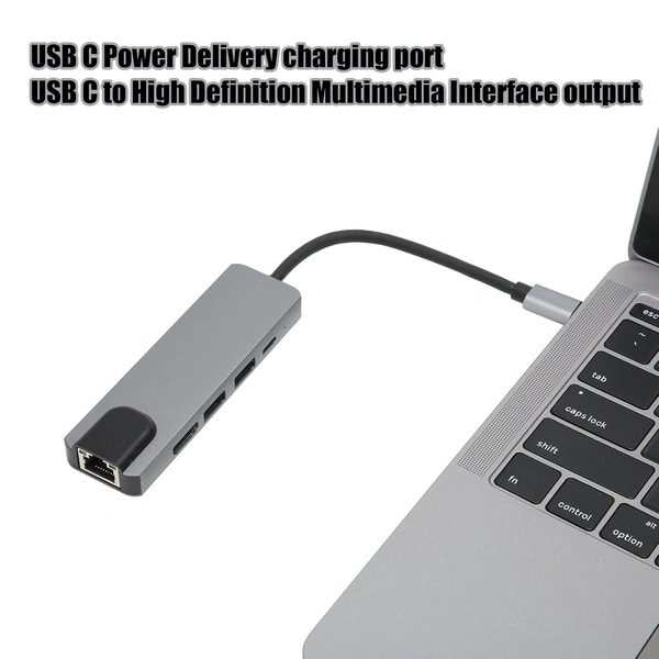 VEV USB C HUB, USB C Hub Multiport Adapter 5Gbps Transfer PD Charging Port 3D Display for Projector for TV for Monitor - Gray