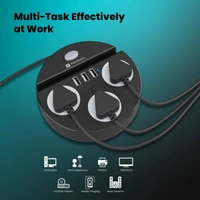 Portronics Power Plate 5 1500W Power Converter with USB Charger & Mobile Holder 3AC Socket + 3USB Ports, 2 m Cord Length (Black)