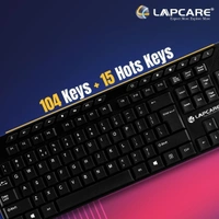 Lapcare LAPCARE ALFA Keyboard 1 LKB-300 with Adjustable Kickstand, 104 Keyboard Standard Key with Additional 15 Hot Keys, USB 2.0 (Black)