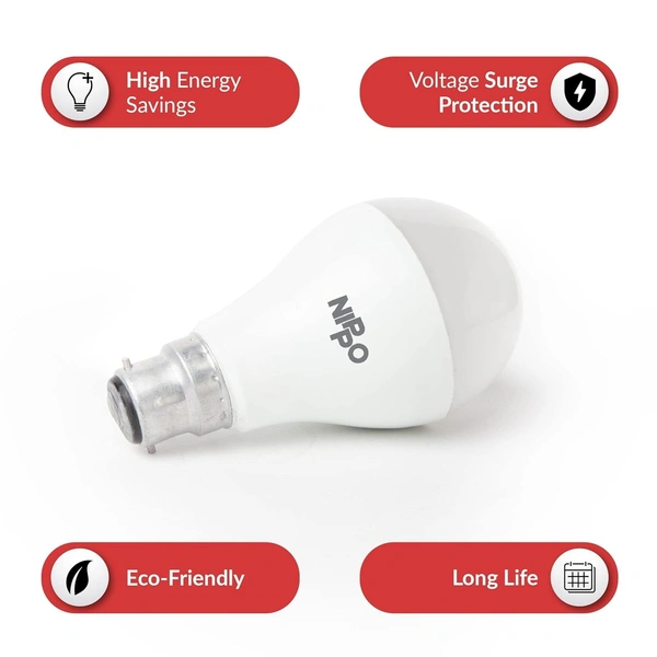 Nippo NIPPO 12-Watt LED Bulb, Base B22, Cool Day Light, Voltage Surge Protection, High Energy Savings - 12 Watts