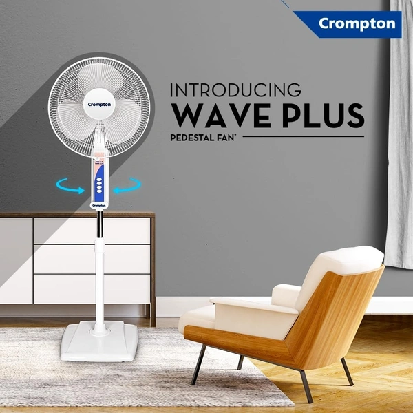 Crompton High Flo Wave Plus 400 MM 3 Blade Pedestal Fan (KD White)
