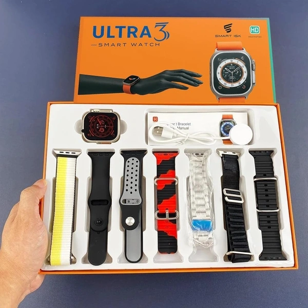 ULTRA Ultra 3 Smart Watch With 7 in 1 Straps 2.01 Infinite Display BT Calling Sports Mode Fitness 7 Belt for Men & Women Smartwatch (7 Multicolor Strap, Free Size)