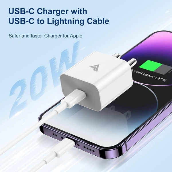 VEV iPhone Charger Adapter 25W USB Type C Power Adaptor for 16/16 Plus/16 Pro/16 Pro Max, 15/ iPhone 14/13/12/11 Series USB-C To Lightning Cable Fast Charging Adaptor (White) - White