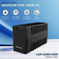 LAPCARE Lap Long 1200 Microcontroller Based UPS with Up-to 1200VA | 720W, Double Boost | Automatic Voltage Regulation | Overload Protection, Auto Restart | Generator Compatible For Office Computers (BLACK)