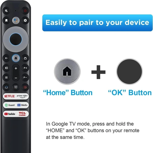 TCL Voice Remote Control for TCL Android TV Mini-LED QLED 4K UHD Smart TV with 6 Shortcut Buttons Netflix, Prime Video, YouTube, Guard, Media and TCL Channel - Black