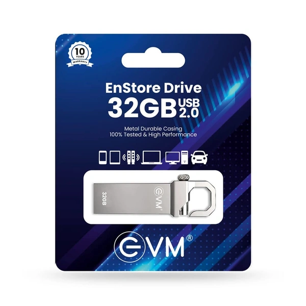 EVM EnStore 32 GB Metal USB 2.0 Flash Drive - High Read Speeds up to 15MB/s & Write Speeds up to 8MB/s - Durable Metal Casing - Ideal for Data Transfer & Storage - (EVMPD/32GB) - 32 GB