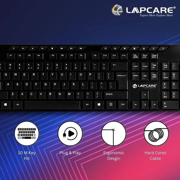 Lapcare LAPCARE ALFA Keyboard 1 LKB-300 with Adjustable Kickstand, 104 Keyboard Standard Key with Additional 15 Hot Keys, USB 2.0 (Black)