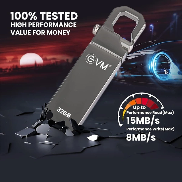 EVM EnStore 32 GB Metal USB 2.0 Flash Drive - High Read Speeds up to 15MB/s & Write Speeds up to 8MB/s - Durable Metal Casing - Ideal for Data Transfer & Storage - (EVMPD/32GB) - 32 GB