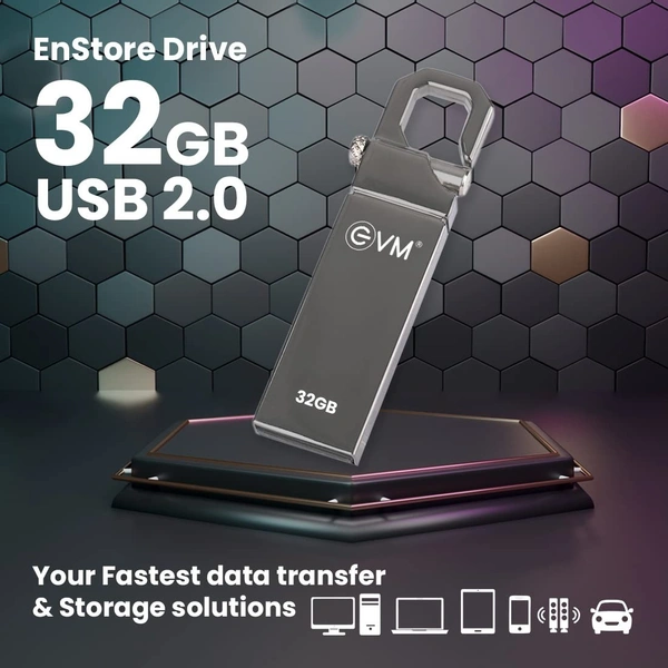 EVM EnStore 32 GB Metal USB 2.0 Flash Drive - High Read Speeds up to 15MB/s & Write Speeds up to 8MB/s - Durable Metal Casing - Ideal for Data Transfer & Storage - (EVMPD/32GB) - 32 GB