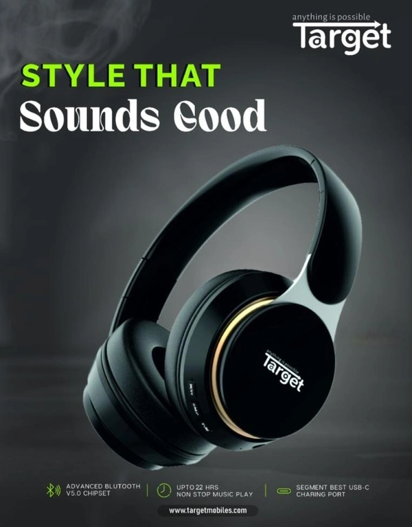 Target HB-258 Wireless Headphone 22H Playtime, Type-C Charging, Built-In Mic, Universal Bluetooth Compatibility (BLACK)