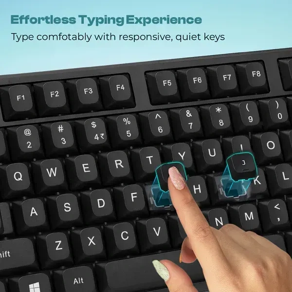 LAPCARE Lapcare (WL-102) 2.4GHz Wireless Keyboard & Mouse Combo | USB Nano Receiver | Adjustable 1600 DPI | 2.4G Wireless Tech | Premium Black Finish Rupee Key | Silent Typing | Power Saving Mode | Battery Included | Windows 7/8/10/11 Compatible (BLACK)