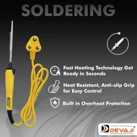 DEVAJI 25W Soldering Iron with Copper Bit & ABS Handle | 3 Core Cable | Fast Heating | Overheat Protection | for Home, Education, Workshop, and Industrial Use (YELLOW)