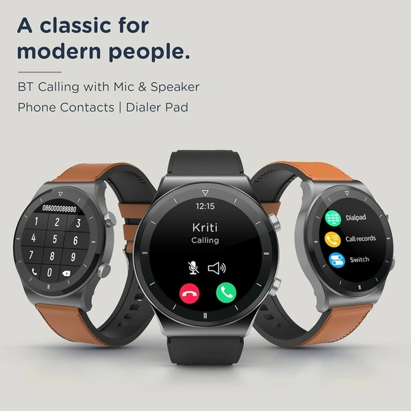 PEBBLE Pebble Revo Smartwatch, 1.3"(3.3cm) HD Touchscreen, Bluetooth Calling, Smart Watch with Rolling UI & Dual Button Technology, Spo2, Heart Rate & Temperature Monitoring (Black) - Black