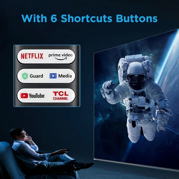 TCL Voice Remote Control for TCL Android TV Mini-LED QLED 4K UHD Smart TV with 6 Shortcut Buttons Netflix, Prime Video, YouTube, Guard, Media and TCL Channel - Black