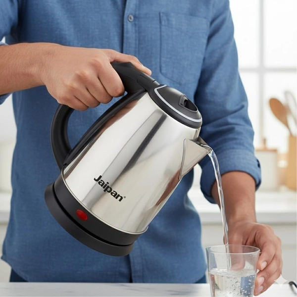 JAIPAN Jaipan Electric Kettle 1.8 Litre 1500 Watt | Stainless Steel Rapid Boil Body |Single touch lid locking Auto cutoff Power Indicator | Extra long Chord Silver- Black Rotable Base (SILVER)
