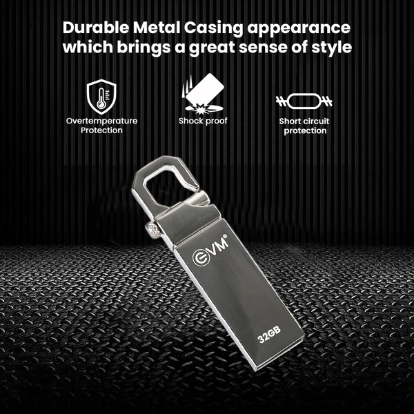 EVM EnStore 32 GB Metal USB 2.0 Flash Drive - High Read Speeds up to 15MB/s & Write Speeds up to 8MB/s - Durable Metal Casing - Ideal for Data Transfer & Storage - (EVMPD/32GB) - 32 GB