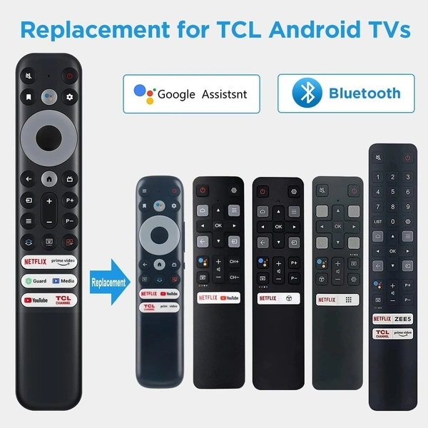 TCL Voice Remote Control for TCL Android TV Mini-LED QLED 4K UHD Smart TV with 6 Shortcut Buttons Netflix, Prime Video, YouTube, Guard, Media and TCL Channel - Black