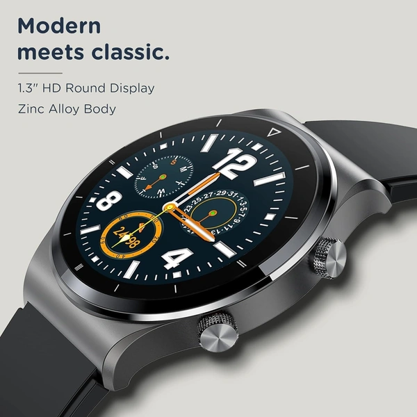 PEBBLE Pebble Revo Smartwatch, 1.3"(3.3cm) HD Touchscreen, Bluetooth Calling, Smart Watch with Rolling UI & Dual Button Technology, Spo2, Heart Rate & Temperature Monitoring (Black) - Black