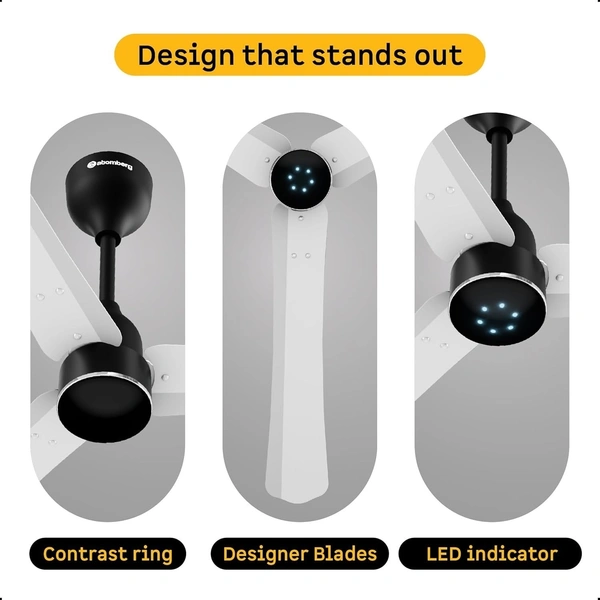 ATOMBERG Atomberg Renesa Halo Smart Celling Fan 1200mm BLDC Ceiling Fan With IoT & Remote | 5 star | High Air Delivery | Low Noise Operation | LED Speed Indicator | Sleek Design | 2+1  Year Warranty | (SeaSand Ivory & Black) - GL White & Black