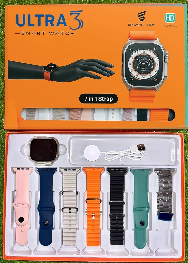 ULTRA Ultra 3 Smart Watch With 7 in 1 Straps 2.01 Infinite Display BT Calling Sports Mode Fitness 7 Belt for Men & Women Smartwatch (7 Multicolor Strap, Free Size)