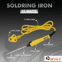 DEVAJI 25W Soldering Iron with Copper Bit & ABS Handle | 3 Core Cable | Fast Heating | Overheat Protection | for Home, Education, Workshop, and Industrial Use (YELLOW)